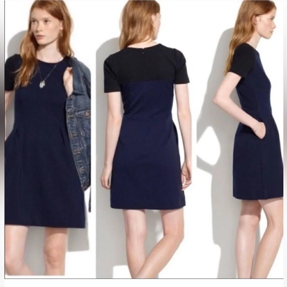 Madewell Gallerist Ponte Colorblock Dress Ribbed Navy Blue Black Size 6